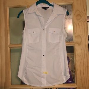 White Sleeveless Button Up